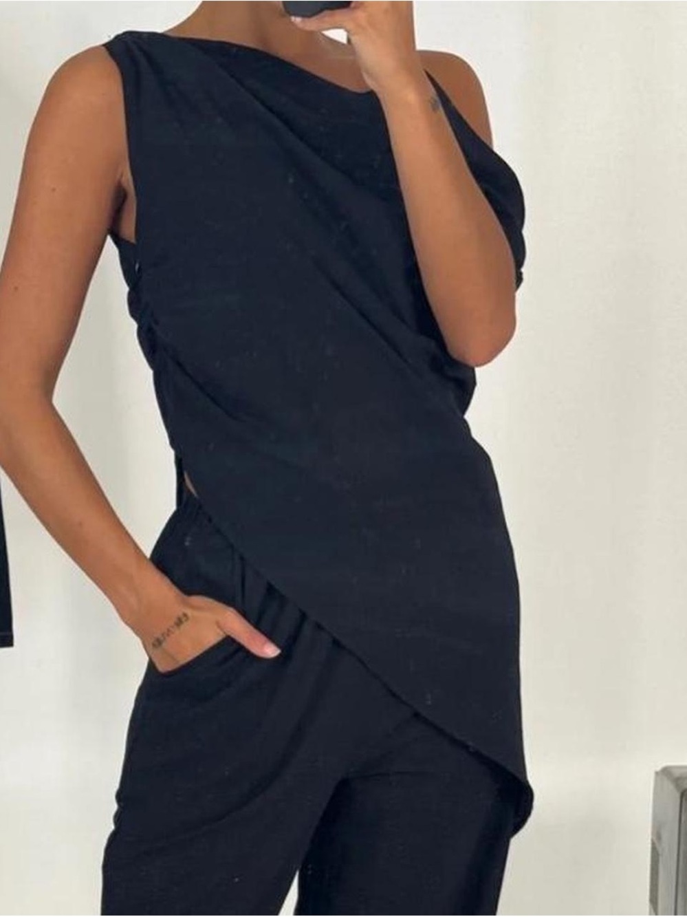 Tasi One-Shoulder Black Draped Top - Brand BRONZE SNAKE